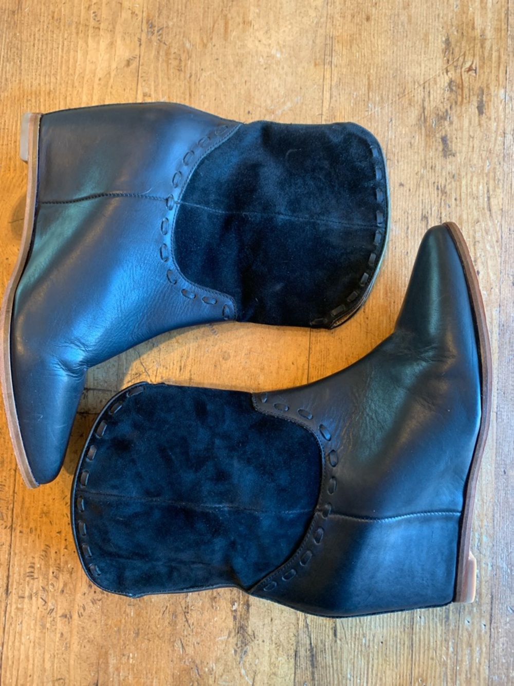 Martha Jones Women’s Black Two-Texture Wedge Ankle Booties